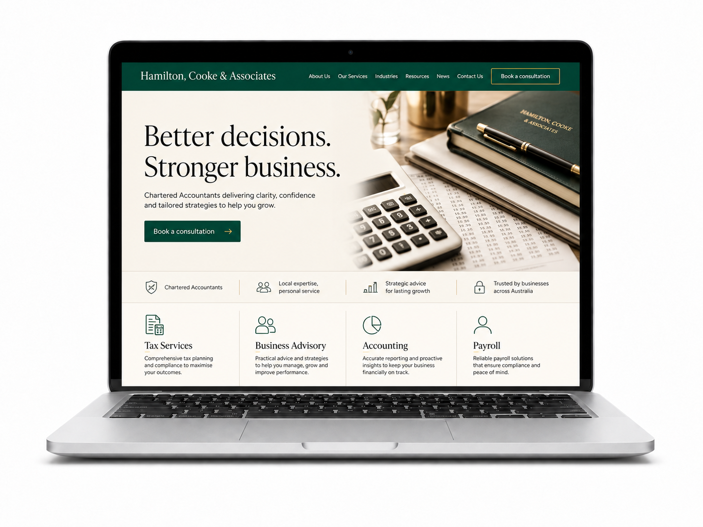 The redesigned website with a big bold headline, one clear call to action and visible results.